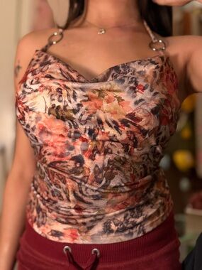 Urban Outfitters Floral Cowl Neck Camisole - Cream, Pink, Green, Black